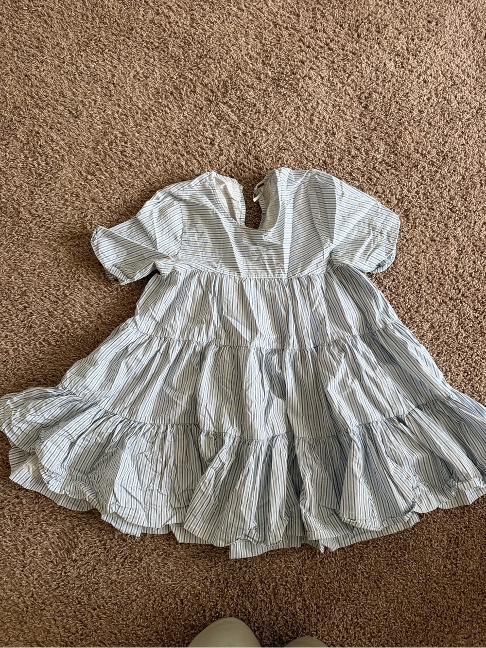 Free People Blue and White Striped Tiered Mini Dress